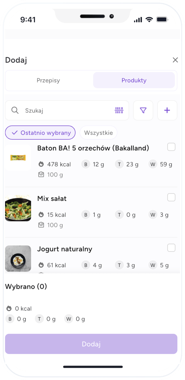 Aplikacja alloweat 6 Baza produktow