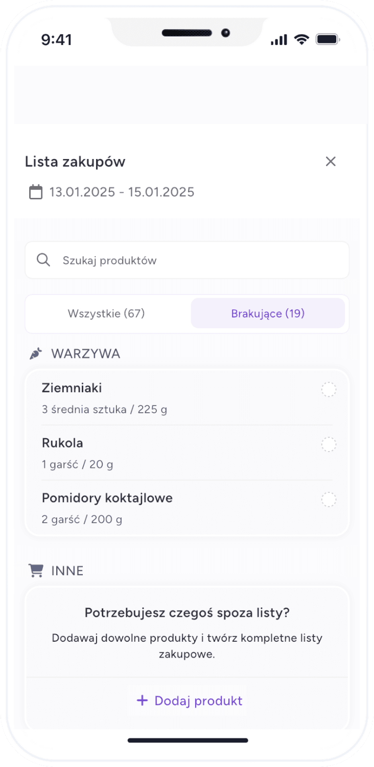 Aplikacja alloweat 12 lista zakupow