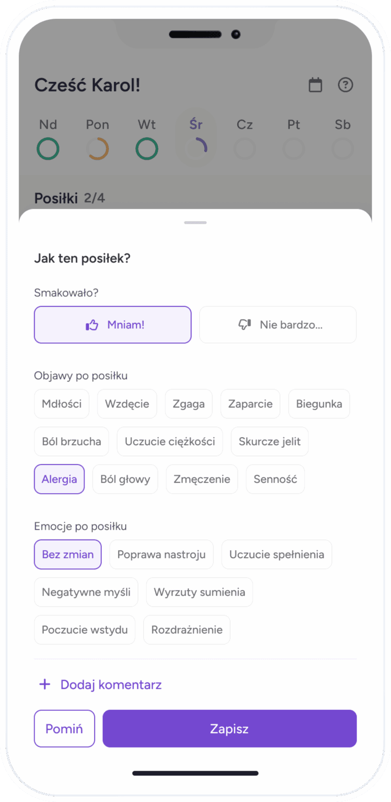 Aplikacja alloweat 11 obserwacja
